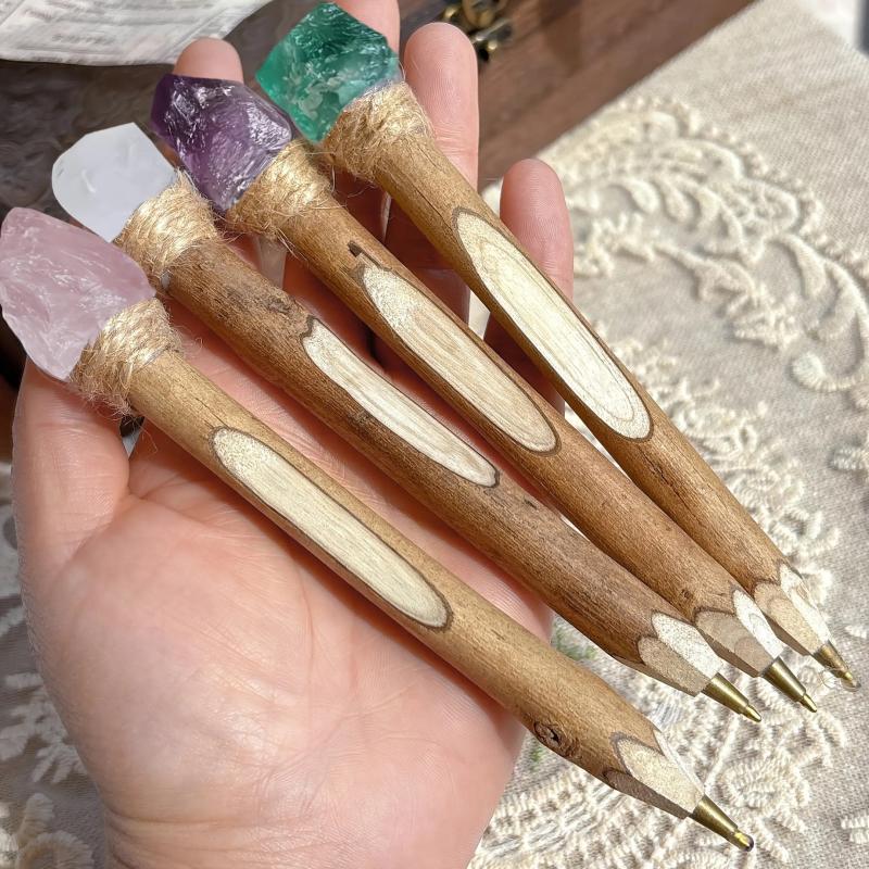 Vintage Wooden Crystal Ballpoint Pen Natural Wood & Crystal Unique Signature Pen