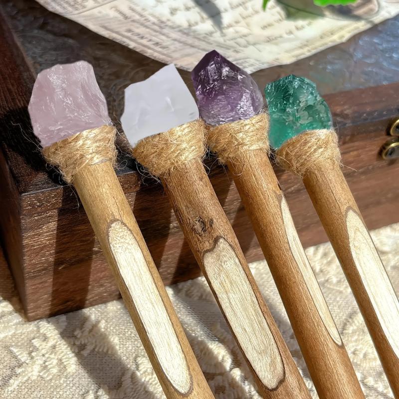 Vintage Wooden Crystal Ballpoint Pen Natural Wood & Crystal Unique Signature Pen