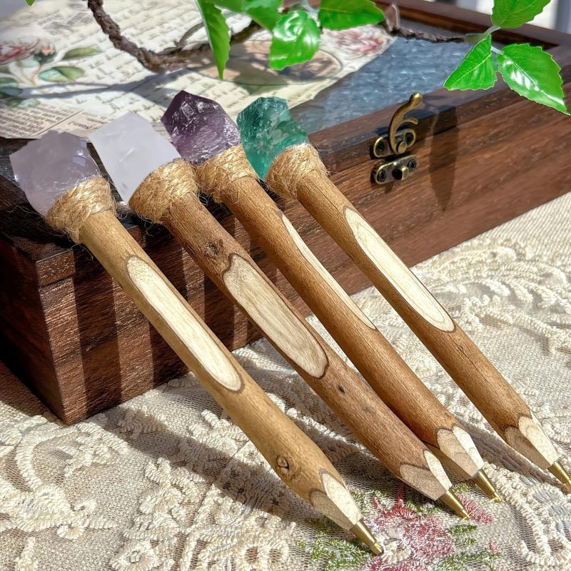 Vintage Wooden Crystal Ballpoint Pen Natural Wood & Crystal Unique Signature Pen