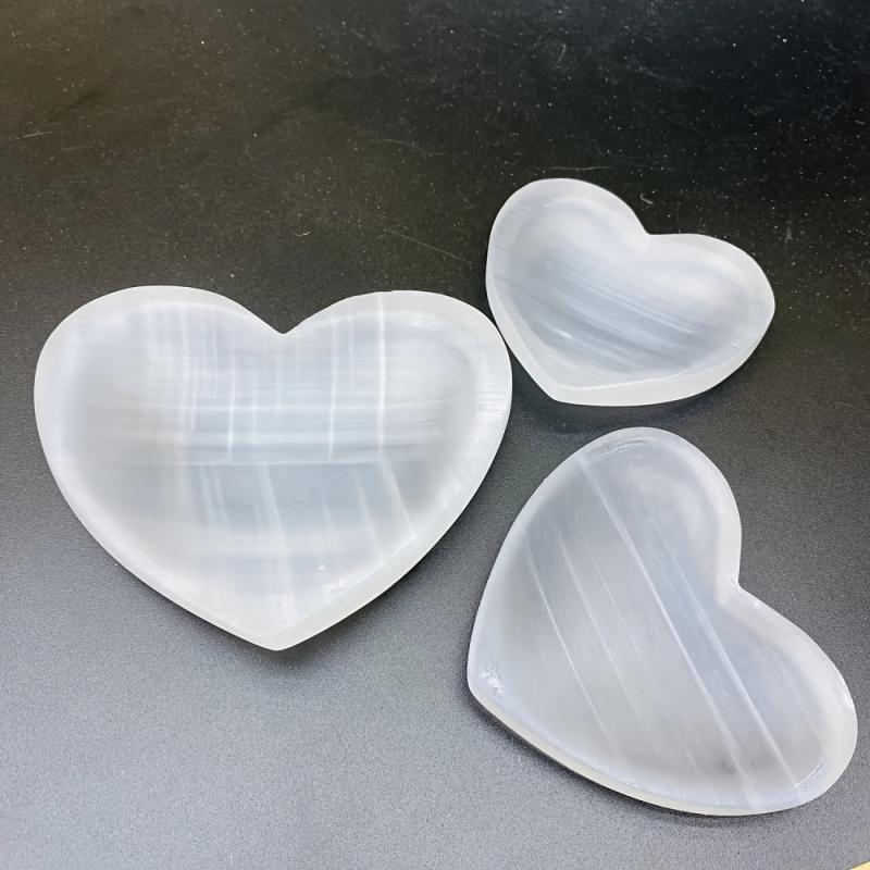 Selenite Heart Shaped Bowl Yoga Stone Container Holiday Gift