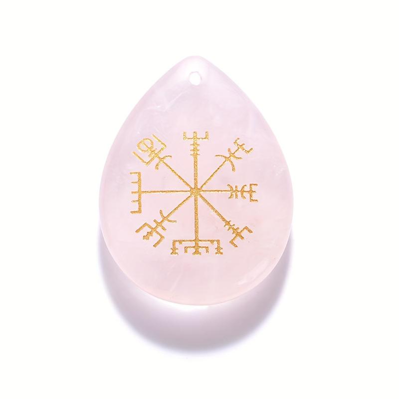 Crystal Viking Compass Rose Teardrop Pendant Hand Carved Nautical Jewelry Charm