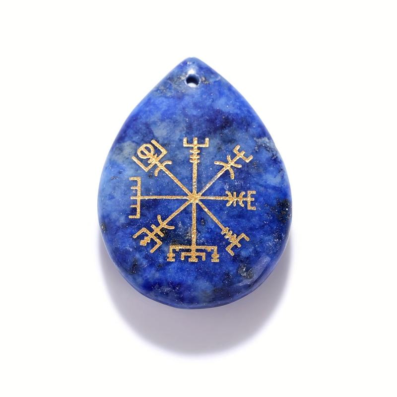 Crystal Viking Compass Rose Teardrop Pendant Hand Carved Nautical Jewelry Charm