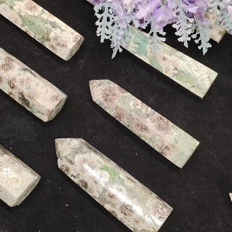 Natural Green Blossom Agate Tower Hexagonal Crystal