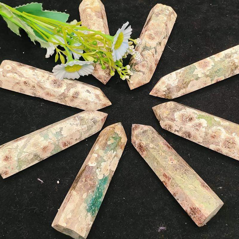 Natural Green Blossom Agate Tower Hexagonal Crystal