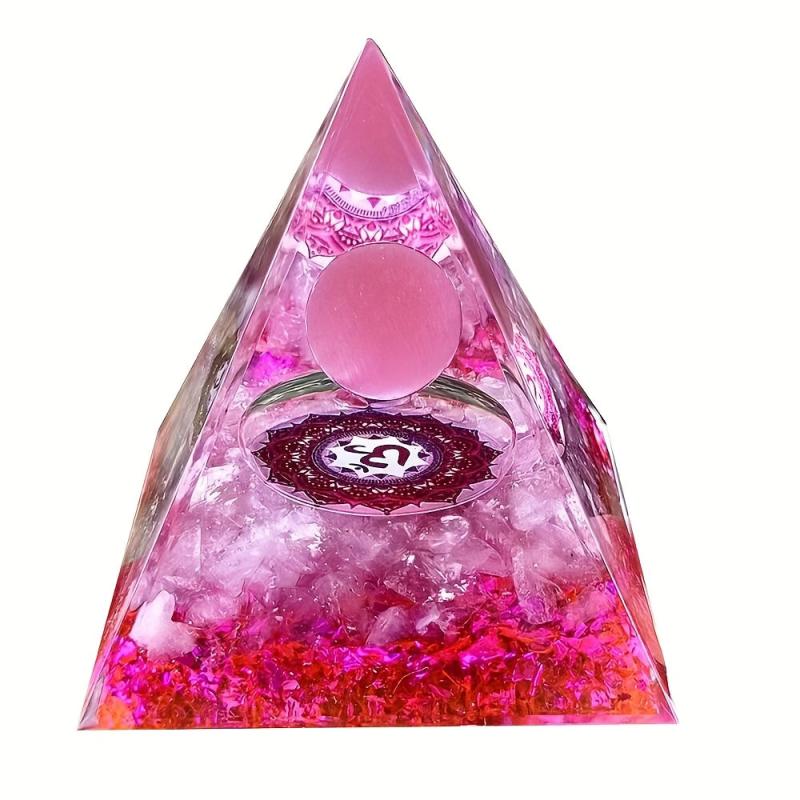 Geometric Stone Gravel Pyramid with Rhinestone Accents & Resin Base