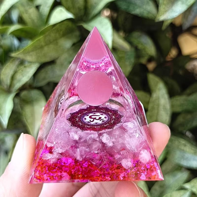 Geometric Stone Gravel Pyramid with Rhinestone Accents & Resin Base