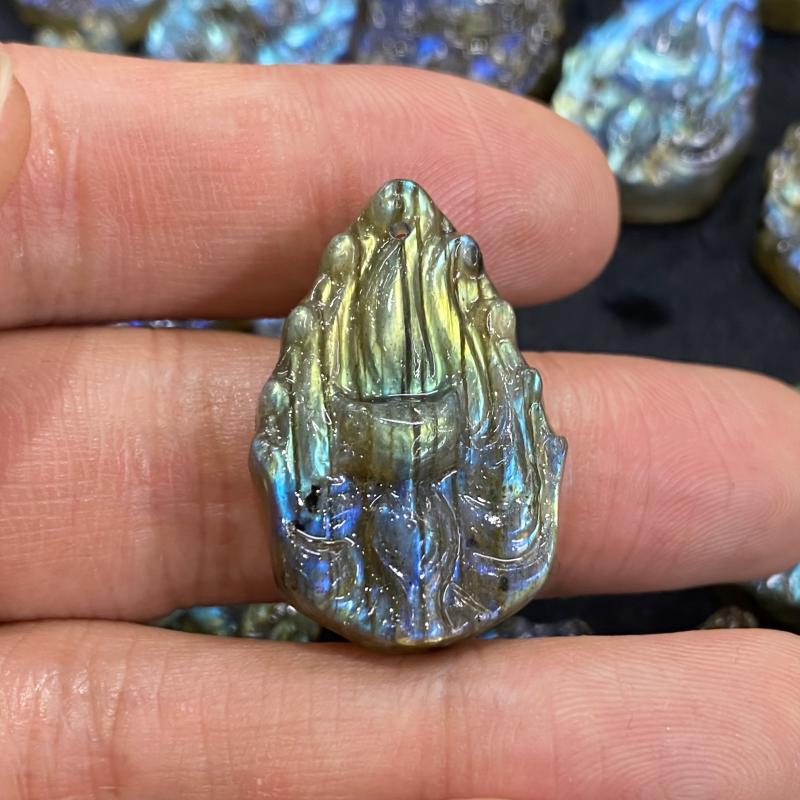 Labradorite 9 Tailed Fox Pendant - Green - Wisdom & Beauty - Unique Gift