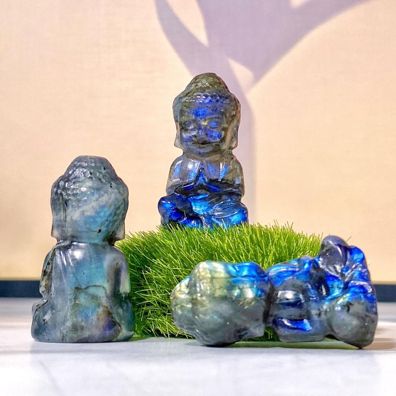 Handcrafted Labradorite Statue Natural Small Sitting Character Carving