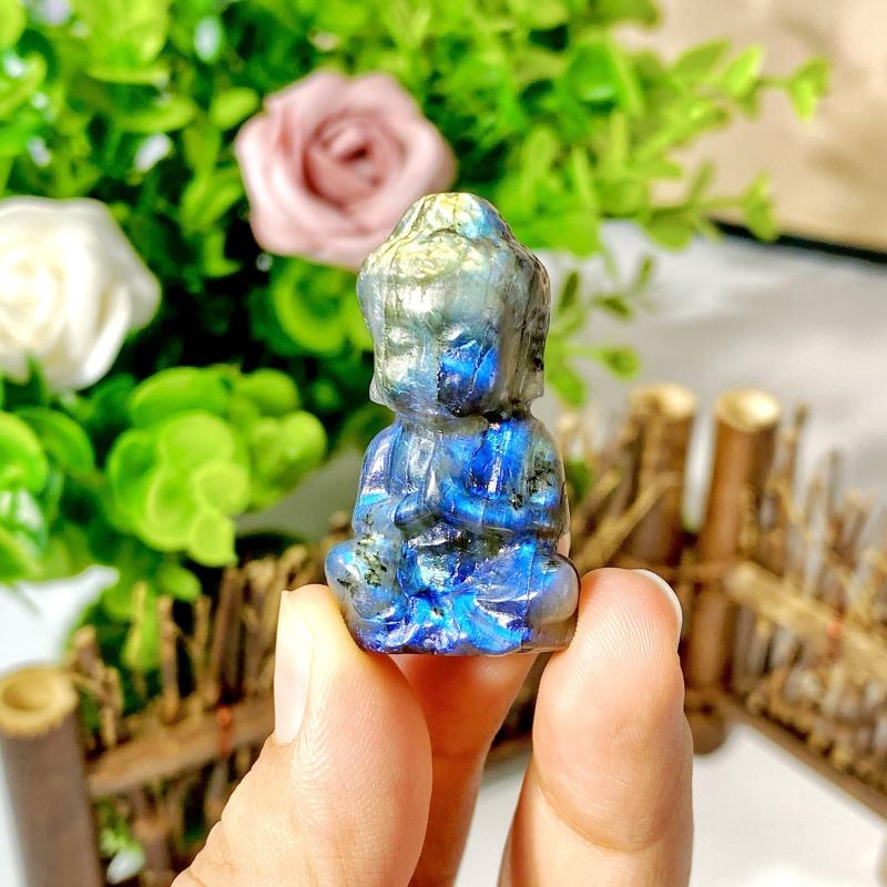 Handcrafted Labradorite Statue Natural Small Sitting Character Carving
