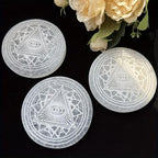 Selenite Big Disc Fatima Retro Demon Eyes Engraved Boho Decorative Plate
