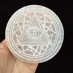 Selenite Big Disc Fatima Retro Demon Eyes Engraved Boho Decorative Plate