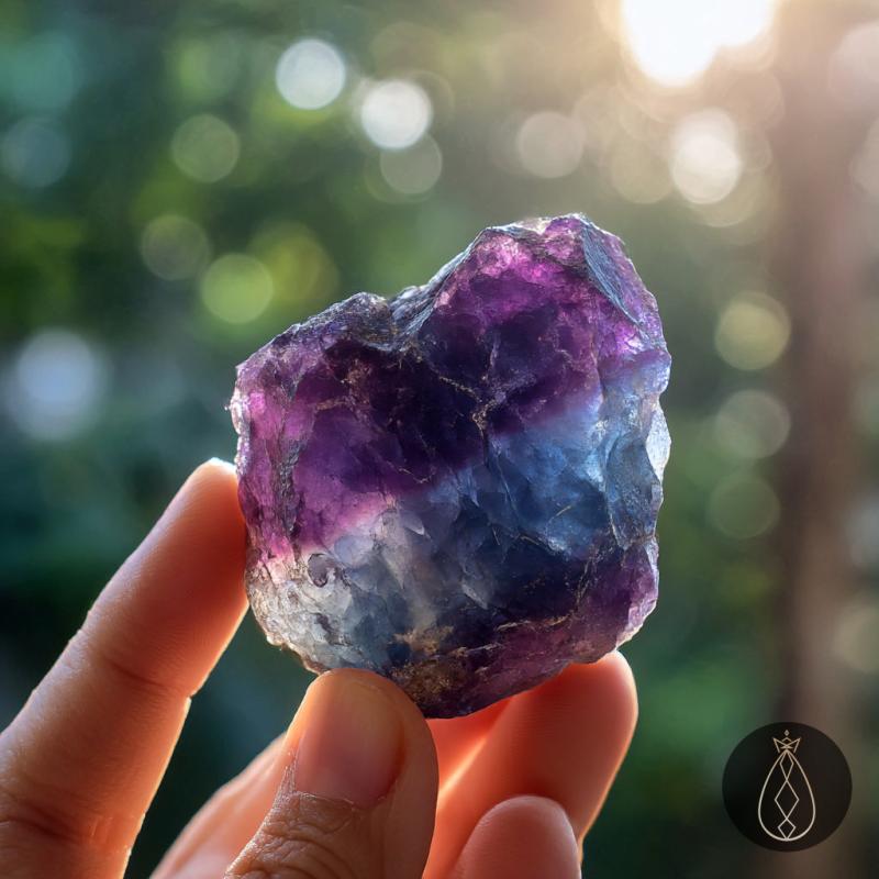 Purple Fluorite Raw Stone Crystal with Rainbow Iridescence Handheld Gift