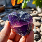 Purple Fluorite Raw Stone Crystal with Rainbow Iridescence Handheld Gift