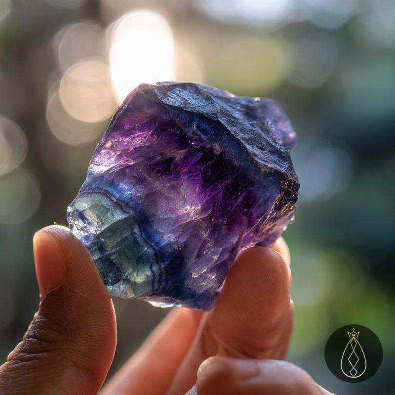 Purple Fluorite Raw Stone Crystal with Rainbow Iridescence Handheld Gift