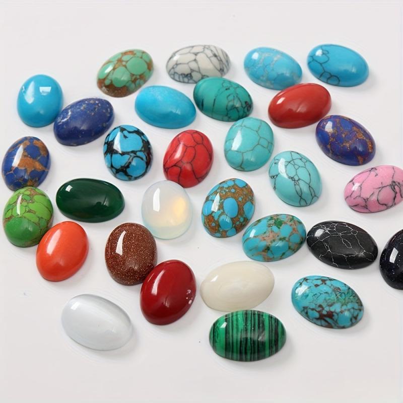 26pcs Mixed Oval Ring Stones 10x14mm Natural Flat Stones for DIY Inlaid Pendant