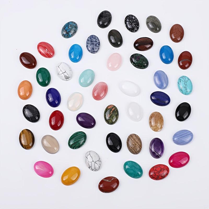 26pcs Mixed Oval Ring Stones 10x14mm Natural Flat Stones for DIY Inlaid Pendant