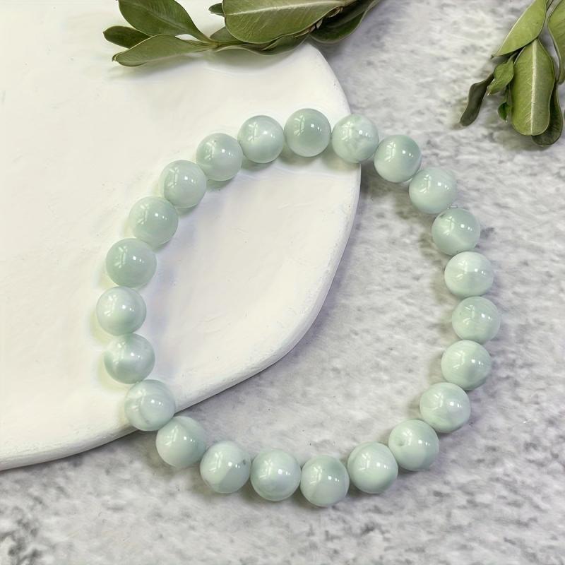 Green Angelite Bracelet 8Mm Natural Beads High Jewelry Third Eye Chakra Stones