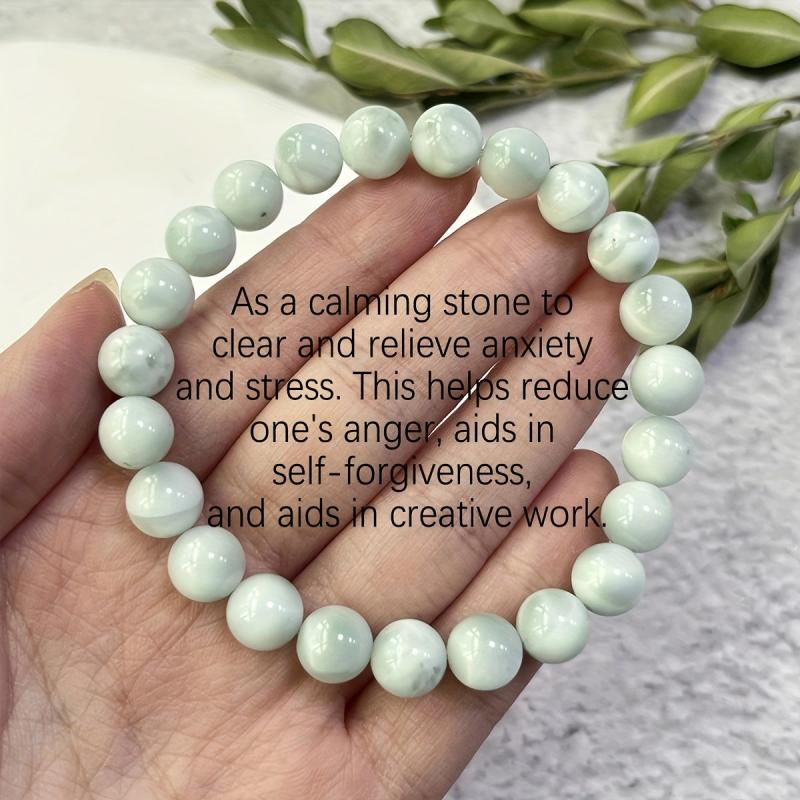 Green Angelite Bracelet 8Mm Natural Beads High Jewelry Third Eye Chakra Stones