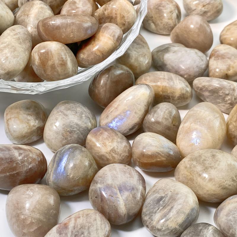 5pcs Moon and Sun Moonstone Tumbled Stones 10-30mm for DIY Home Decoration