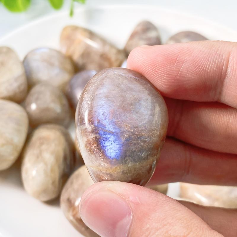 5pcs Moon and Sun Moonstone Tumbled Stones 10-30mm for DIY Home Decoration