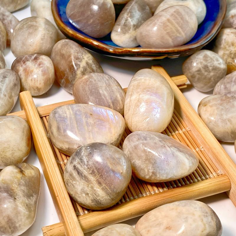 5pcs Moon and Sun Moonstone Tumbled Stones 10-30mm for DIY Home Decoration