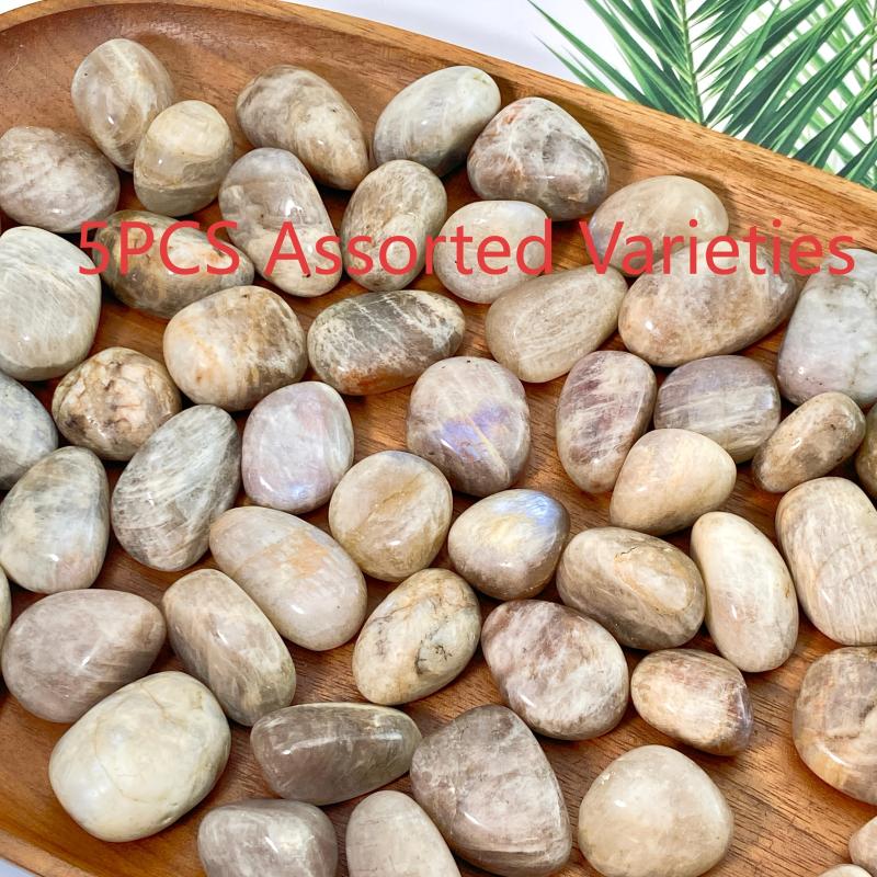 5pcs Moon and Sun Moonstone Tumbled Stones 10-30mm for DIY Home Decoration
