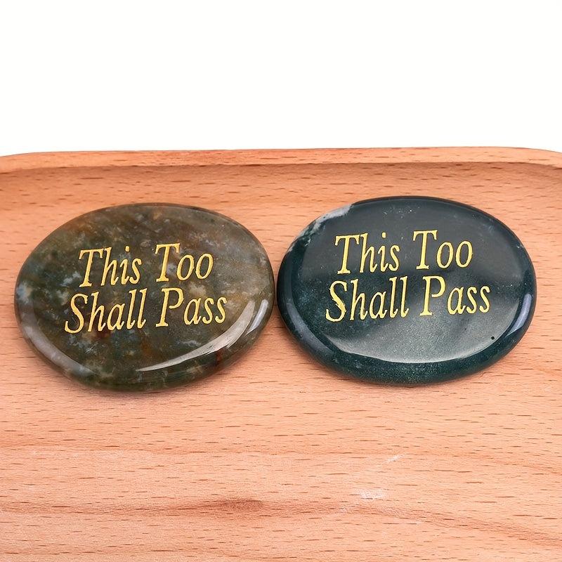 2pcs Bohemian Style Thumb Stones w/ This Too Shall Pass Engraving 35x45mm