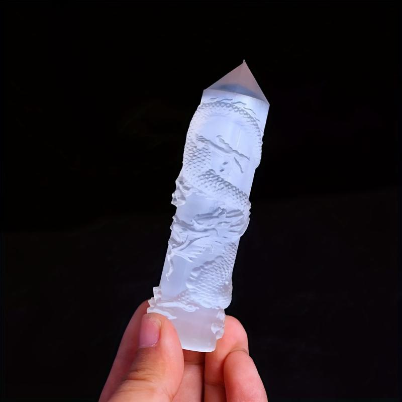 Boho Selenite Dragon & Phoenix Carved Crystal Tower DIY Gift