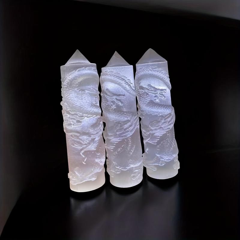 Boho Selenite Dragon & Phoenix Carved Crystal Tower DIY Gift
