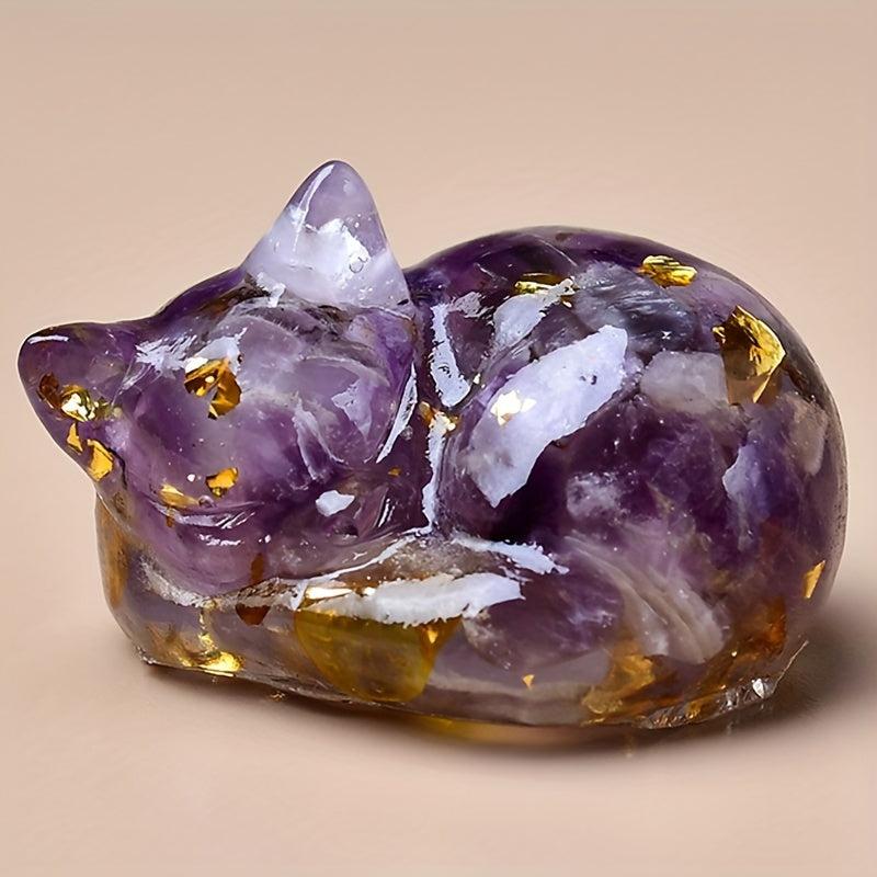 Charming Crystal Resin Sleeping Cat Ornament Home Decor Gift Pet Occasions