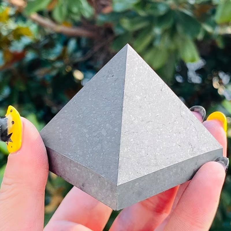 Natural Shungite Pyramid Hexagonal Quartz Stone for Chakra Balancing