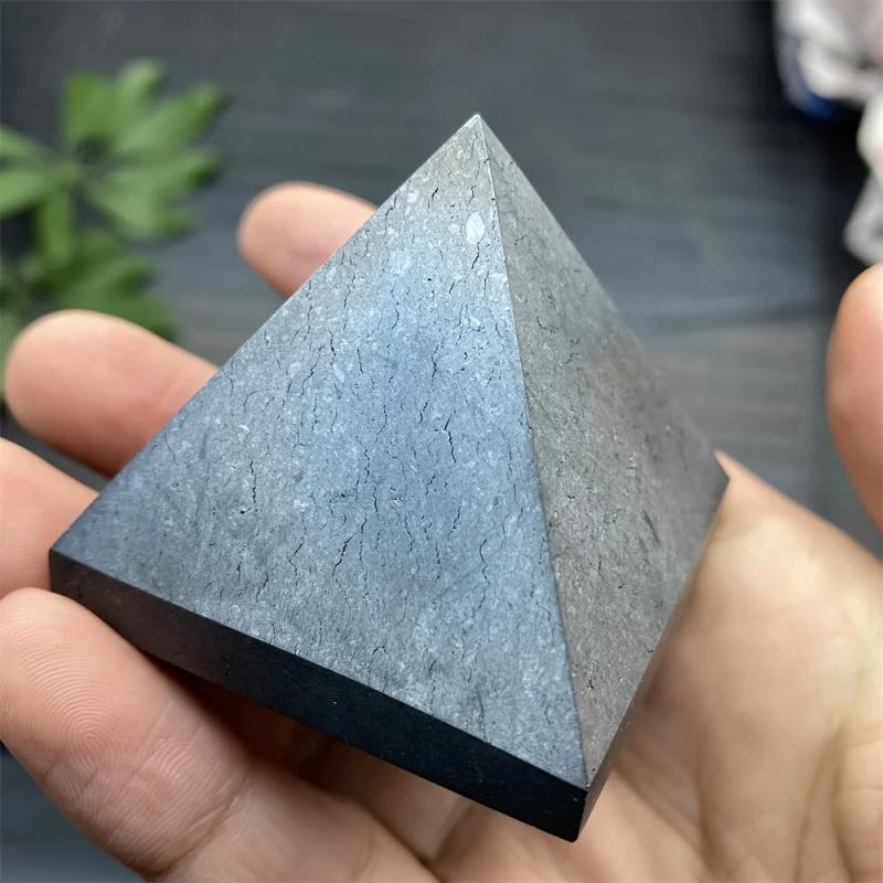 Natural Shungite Pyramid Hexagonal Quartz Stone for Chakra Balancing