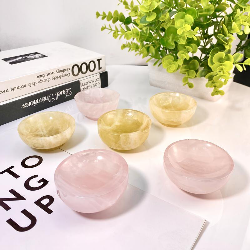 High Rose Quartz Citrine Crystal Bowl Home Decor Gift