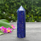 Bohemian Crystal Tower Lapis and Aquamarine Pointed Single Crystal Column