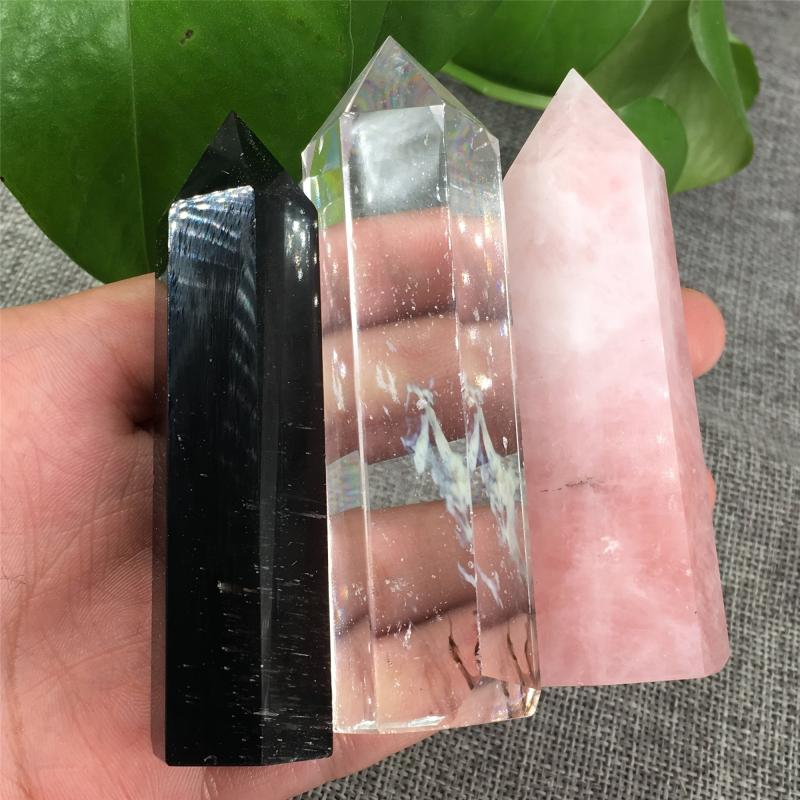 3pcs Rose Quartz Crystal Wand Set