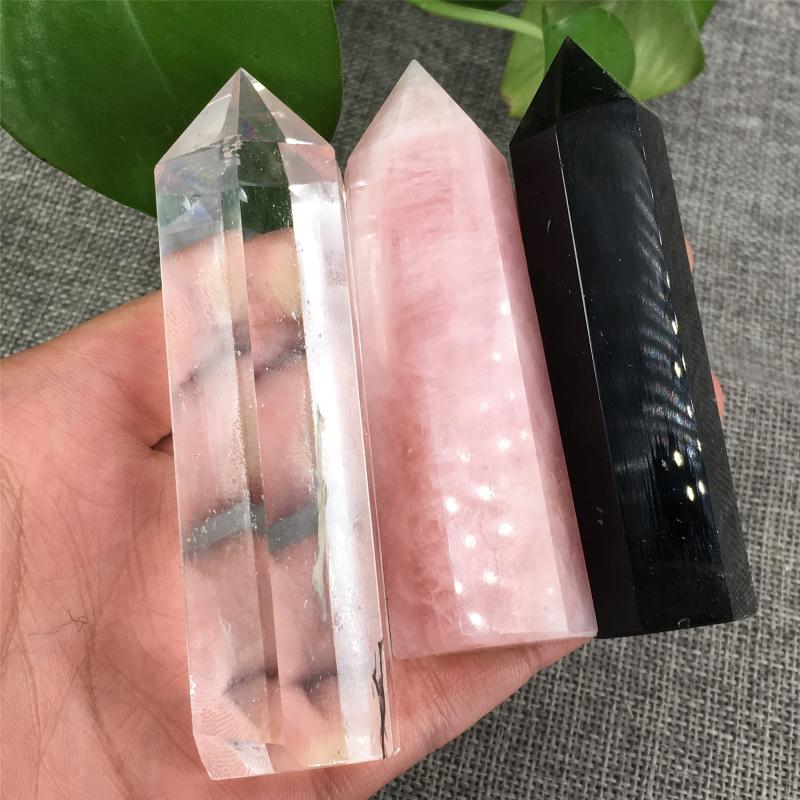 3pcs Rose Quartz Crystal Wand Set