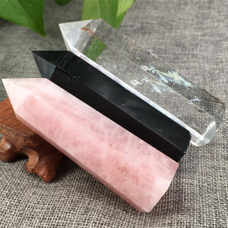 3pcs Rose Quartz Crystal Wand Set