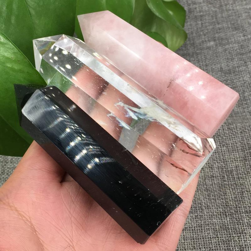 3pcs Rose Quartz Crystal Wand Set