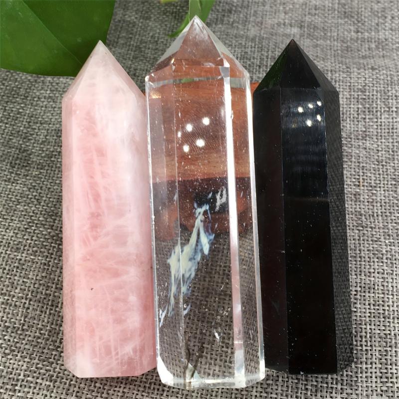 3pcs Rose Quartz Crystal Wand Set