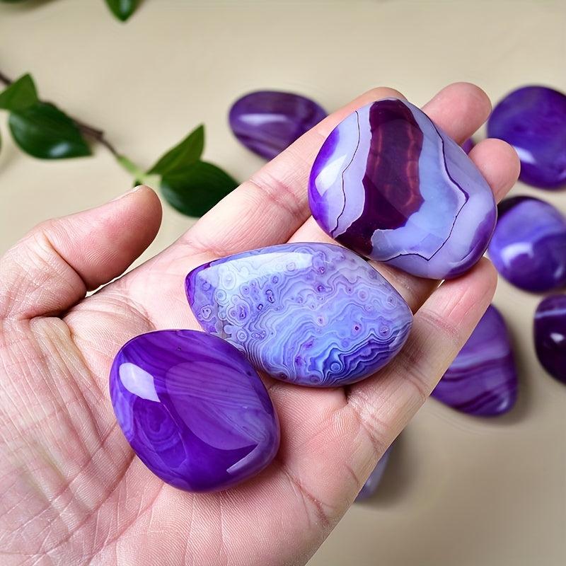 3pcs Purple Striped Agate Crystal Quartz Stones for Jewelry & Accessories