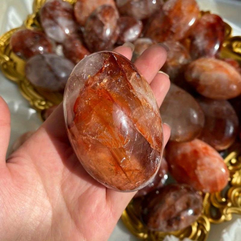 Fire Quartz Palm Stone Red Hematoid Quartz Crystal Worry Stone