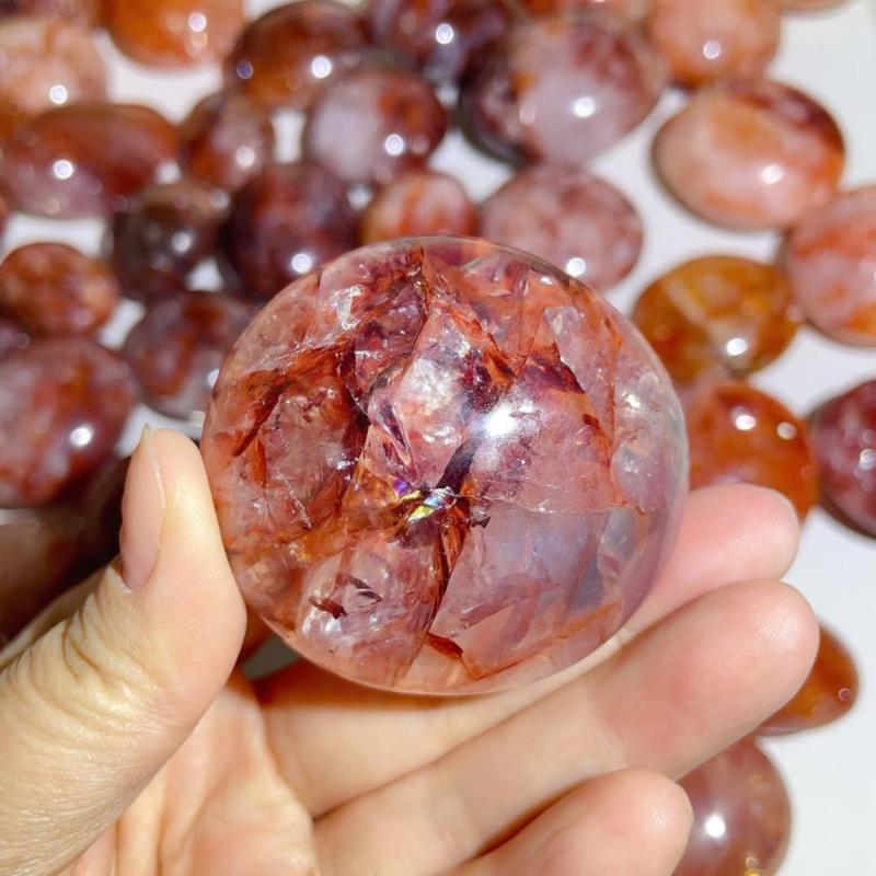 Fire Quartz Palm Stone Red Hematoid Quartz Crystal Worry Stone