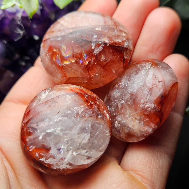 Fire Quartz Palm Stone Red Hematoid Quartz Crystal Worry Stone