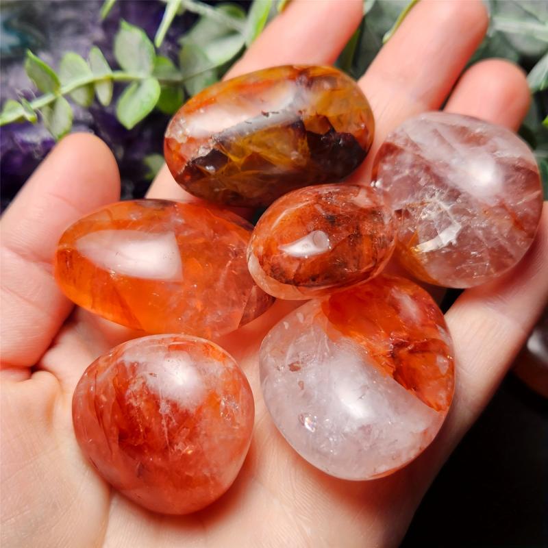 Fire Quartz Palm Stone Red Hematoid Quartz Crystal Worry Stone