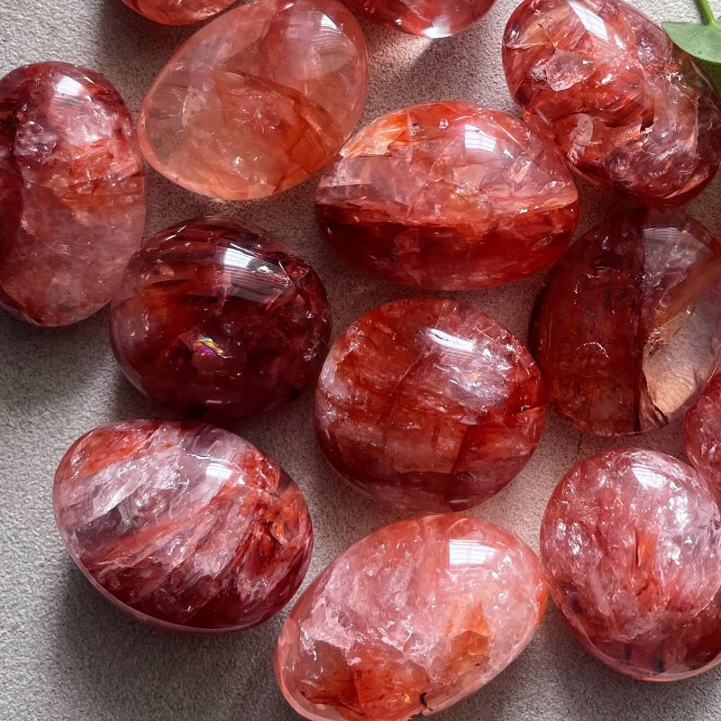 Fire Quartz Palm Stone Red Hematoid Quartz Crystal Worry Stone