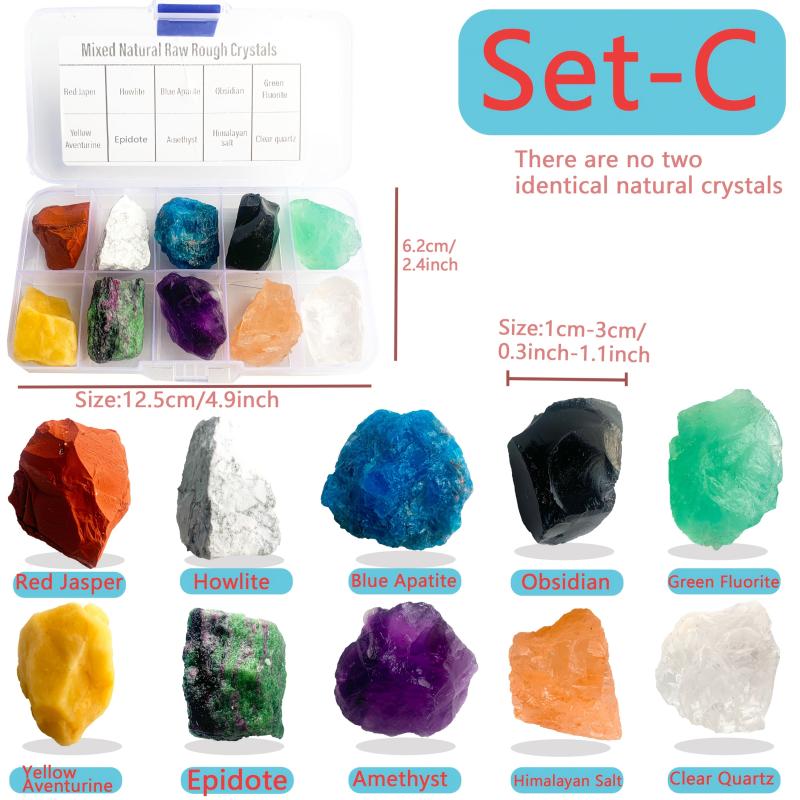 10pcs Natural Crystals Set - Large Gemstones in Boxes - Great for Gifts
