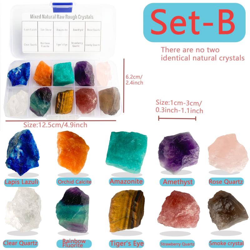 10pcs Natural Crystals Set - Large Gemstones in Boxes - Great for Gifts