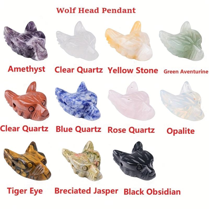 Natural Stone Wolf Head Pendant Animal Carving for Couples