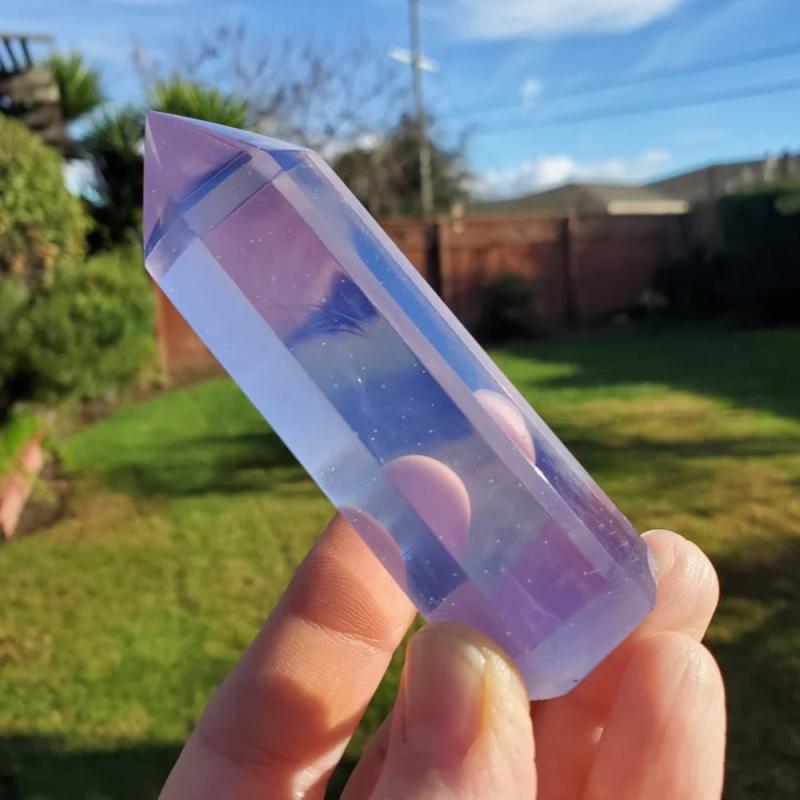 Artificial Rose Quartz Crystal Obelisk Cone Pastel Pink to Lavender Gradient