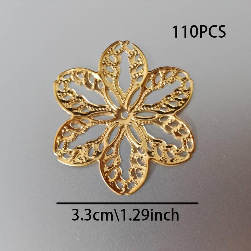 110pcs Golden Metal Flower Charms for DIY Crafts